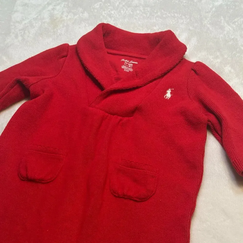 Ralph Lauren Sweater Romper sz 3 m Red Knit Sweater Romper